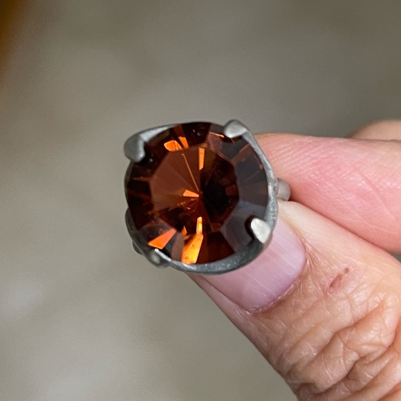 Vintage burnt orange crystal pewter ring - Picture 7 of 10